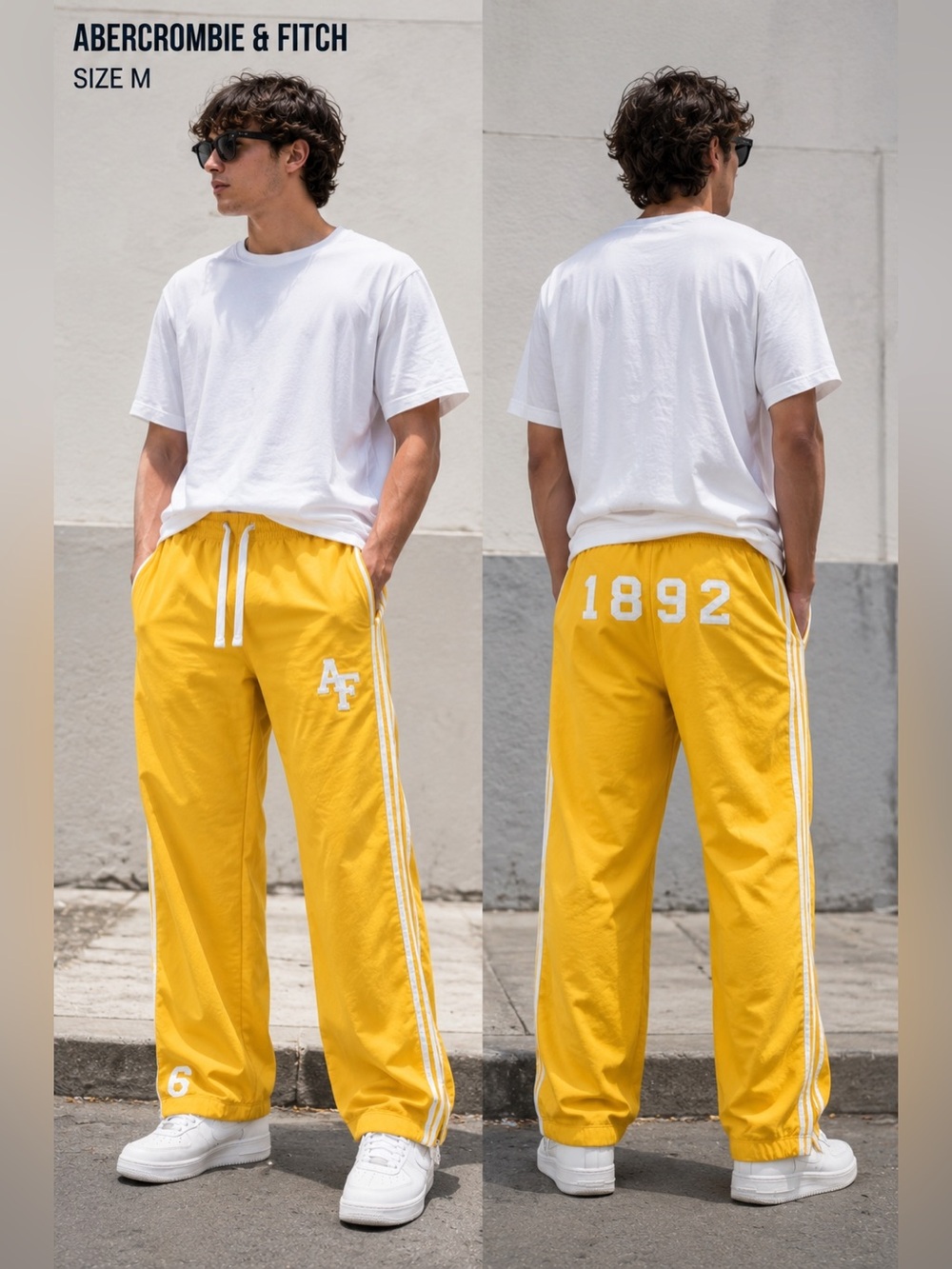 Abercrombie & Fitch retro track nylon pants mens medium yellow y2k baggy